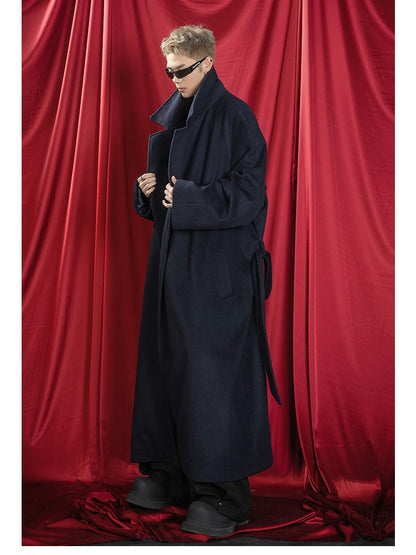 Mauroicardi Autumn Winter Oversized Extra Long Warm Navy Blue Wool Blends Coat Men Loose Luxury Designer Woolen Overcoat 2024