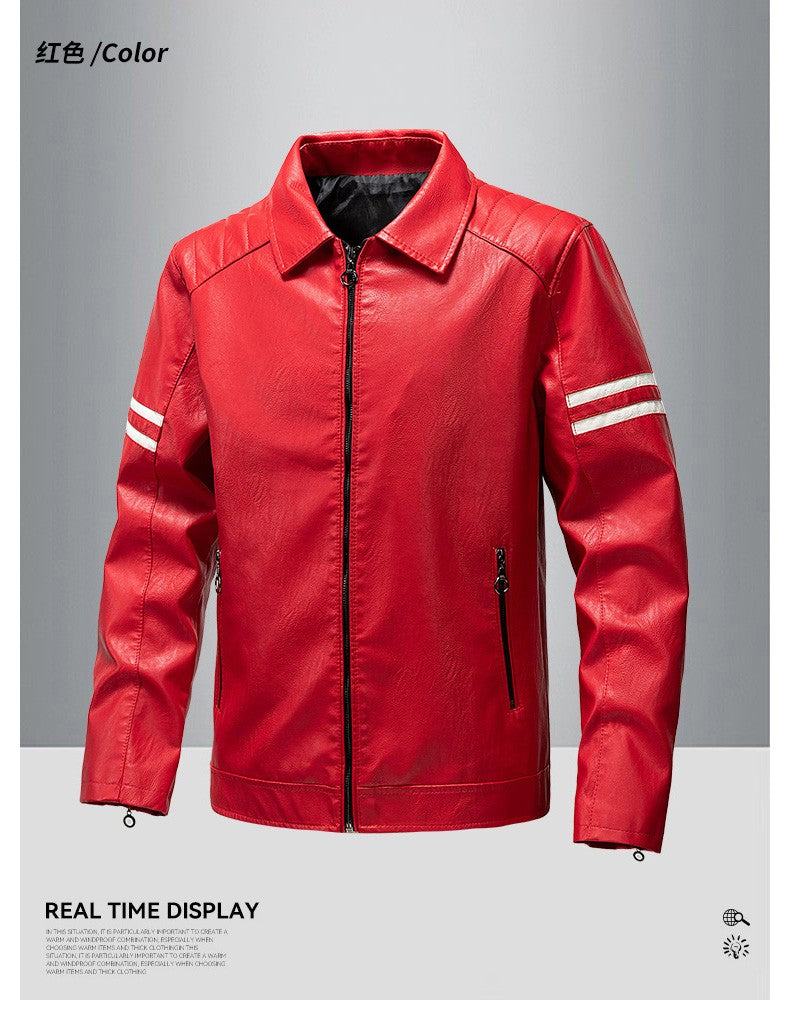 Men's Season Pu Motorcycle Leather Jacket Solid Color Lapels Jacket Coats Fashion Men's Top