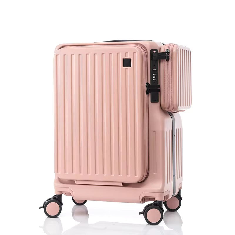 KLQDZMS Multifunctional Suitcase Front Opening Boarding Case USB Charging Trolley Case 20 Inch ABS + PC Laptop Cabin Luggage