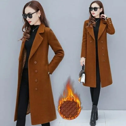 Medium-Length Women's Woolen Jacket Spring Autumn Winter Warm Simple Long Sleeve Overcoat Long Style For All Seasons