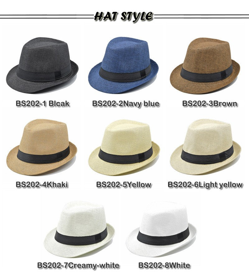 Fashion Unisex Women Men Straw Hat Ribbon Curling Brim Jazz Fedora Hat Panama Gangster Cap Outdoor Beach Parent-Child Sun Hats