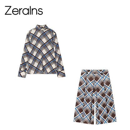 ZERAINS 2025 autumn new women's clothing loose casual temperament simple long sleeved plaid high neck shirt