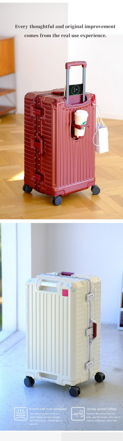 Suitcase Wide Handle Travel Suitcase Men 20 24 26 Carry-On Luggage Women PC Aluminum Frame Trolley Case