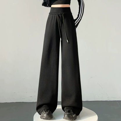 Girls Classic Fashion High Waist Pants Female Comfortable Straight Leg Trousers Lady Korean Baggy Casual Daily Pants