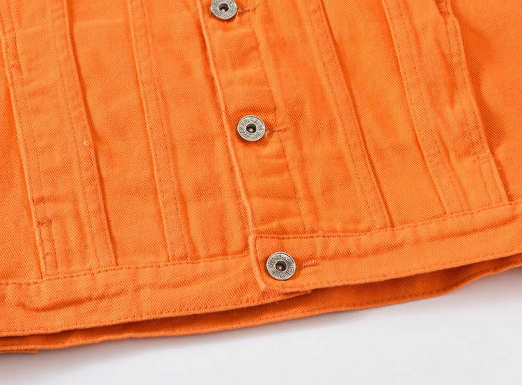 2025 Hot Sale Men's Casual Denim Jacket Korean Style Loose Cotton Handsome Tops Trend Orange Lapel Hip Hop Jean Jacket Plus Size