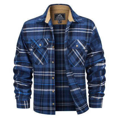 MAGCOMSEN Flannel Shirts Men's Long Sleeves Cotton Long Sleeve Plaid Shirt with 2 Pockets Button Down Casual Corduroy Shirt Male