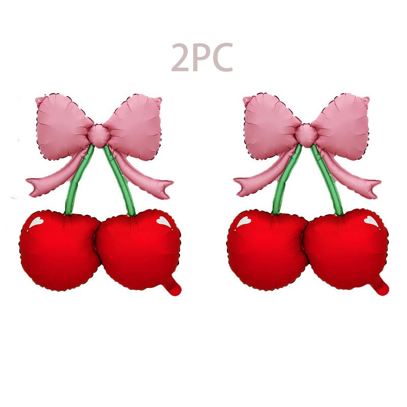 2/4PC Cherry Party Foil Balloons Red Berries And Green Leaves Pattern Girls' Birthdays Summer Parties Dessert Table Decorations
