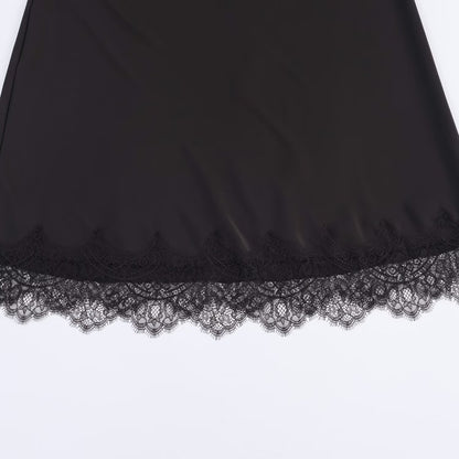 Sexy Satin Half-length Skirt for Women Autumn 2025 Fashionable Trendy Girl Long Skirt A- line Lace Embellished Commute Style