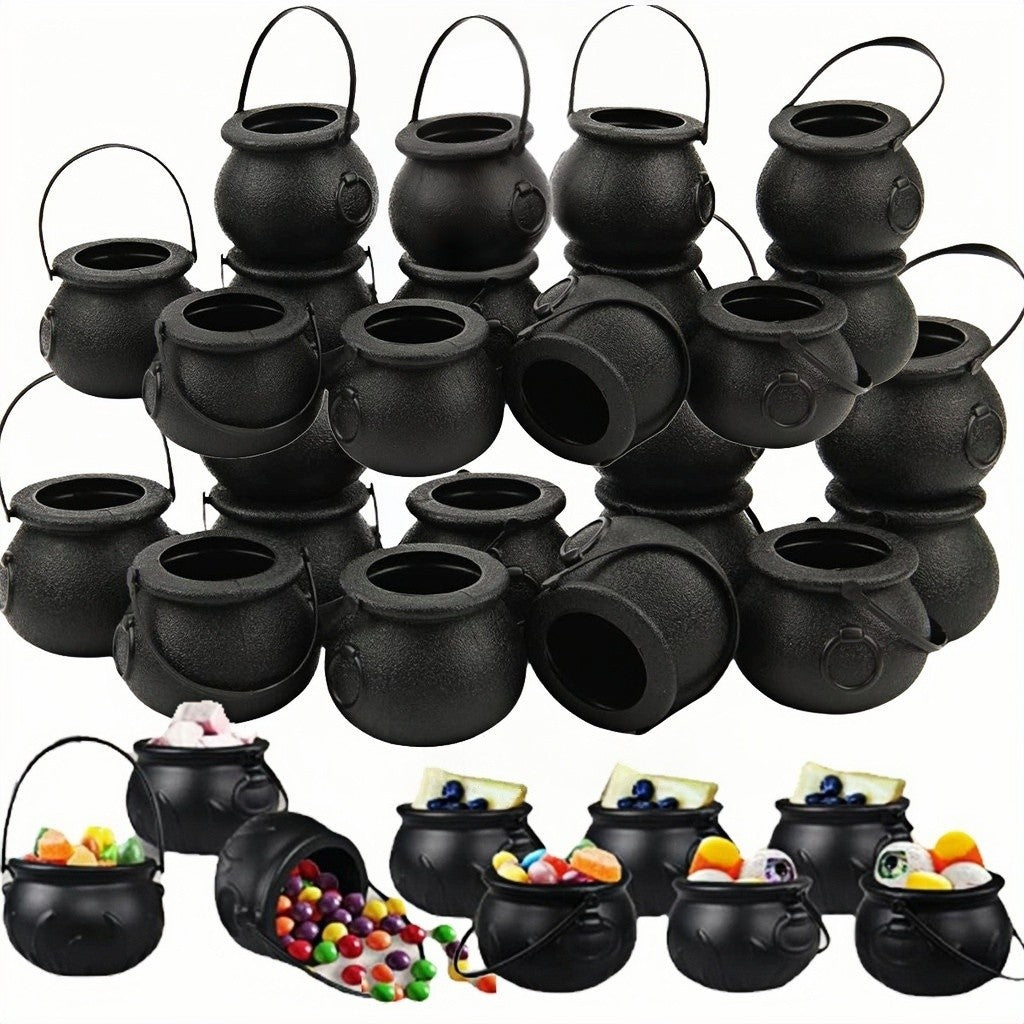 12pcs Black Cauldron with Handle, Magic Witch Cauldron Kettles Halloween Pot Candy Bowl Holder for Halloween & St. Patrick’s Day