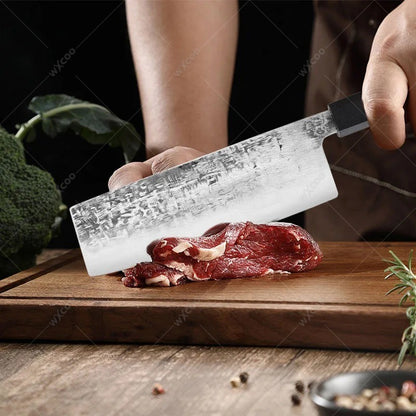 WXCOO Forged Hammer Pattern Japanese Santoku Knife Meat Cleaver Professional Chef Knife Kitchen Vegetable Fruit Slicing Knife