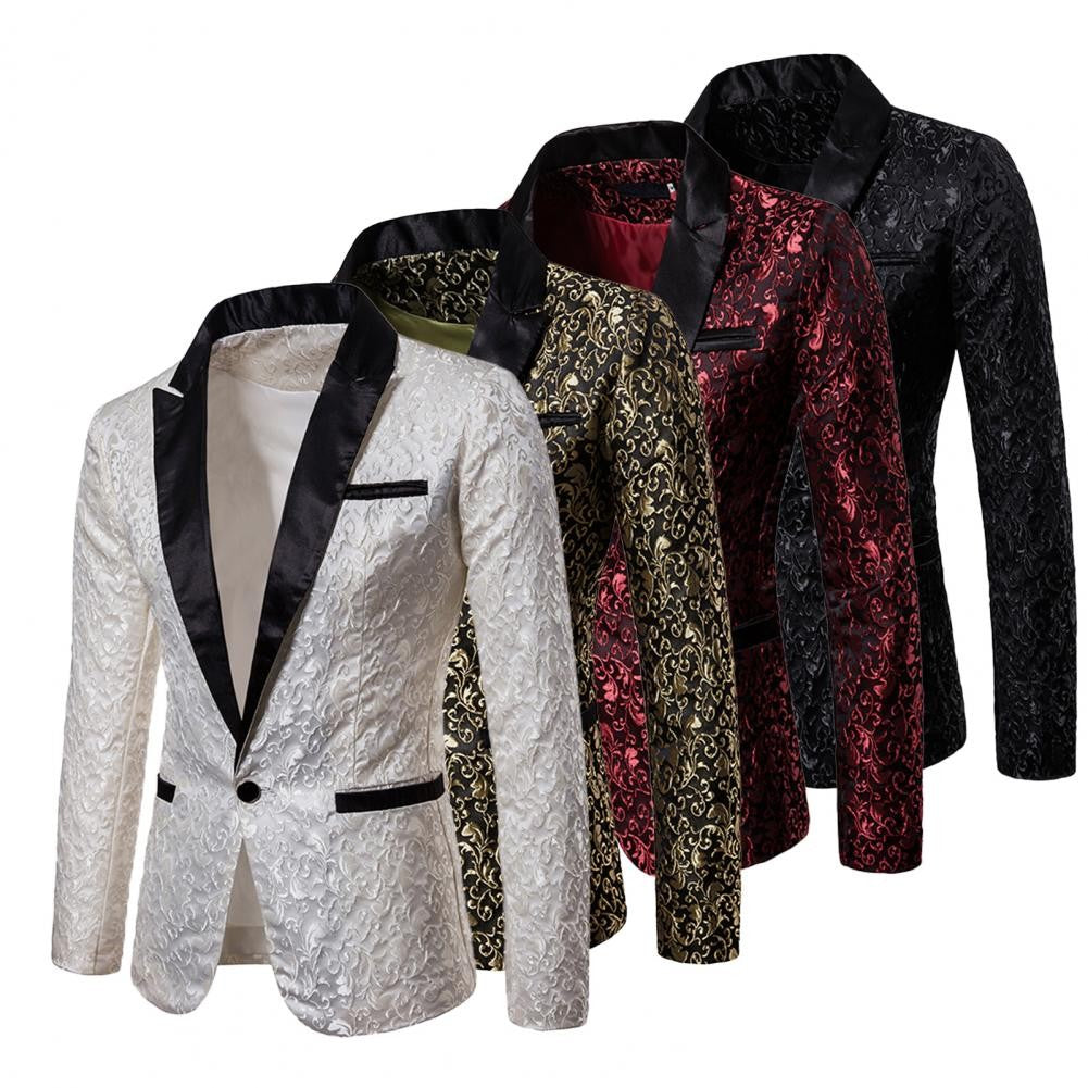 Luxury Men Jacquard Single Button Slim Fit Turndown Collar High Quality Wedding Banquet Men Jacket Coat