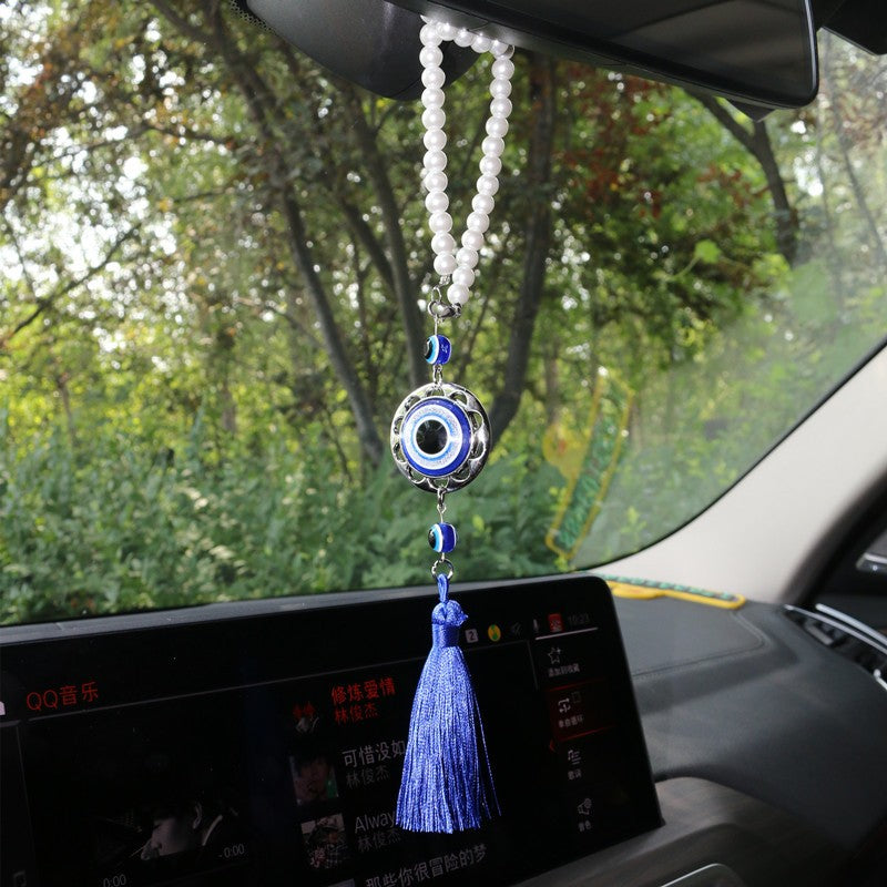 Franjas de Cristal Olhos Azuis Acessórios para Carro Olho de Demônio Pingente de Retrovisor Automotivo Decoração de Carro Presentes de Halloween Talismã Para Homem