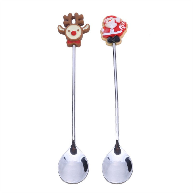 Christmas Gift  Deco Tableware Cutlery Set Elk Christmas Tree Decoration Dessert Spoon Fruit Fork Coffee Spoon Cutlery Gift