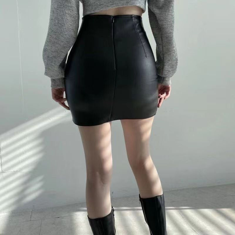 Xpqbb Balck PU Leather Mini Skirt Women Sexy Skinny High Waist Side Split Hip Skirts Autumn New Korean Office Lady Short Skirt