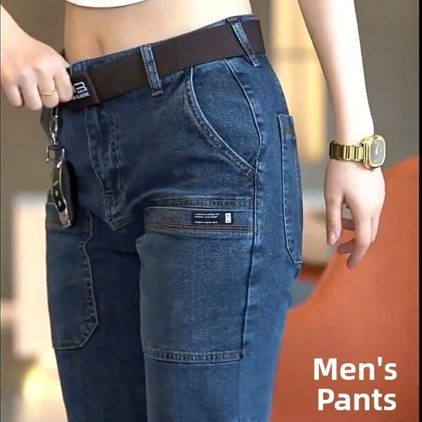 Men's Slim Fit Straight Leg Denim Jeans Flame Retardant Stretch Autumn Thin Faionable Long Pants Casual Wear Youth Sle