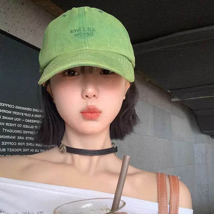 Trendy Japanese Retro Washed Denim Baseball Cap Embroidered Letter Couple Sun Hat Casual Outdoor Sport UV Resistant Baseball Cap