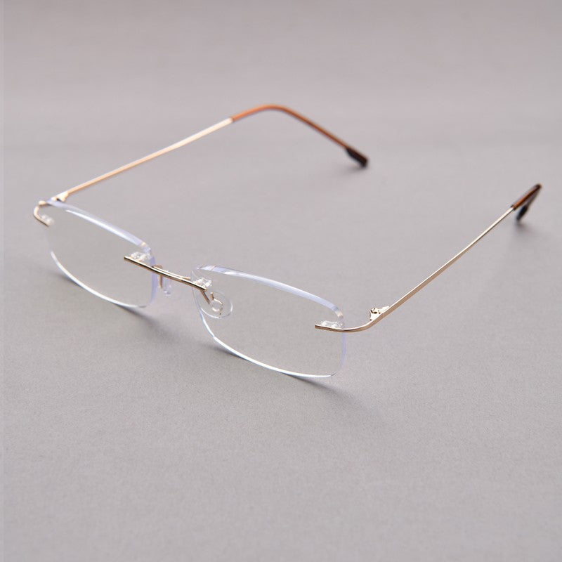 Anti Blue Light Titanium Alloy Rimless Silver Frame Men Women Rectangular 10g Reading Glasses Rimless Prescription Eyeglasses