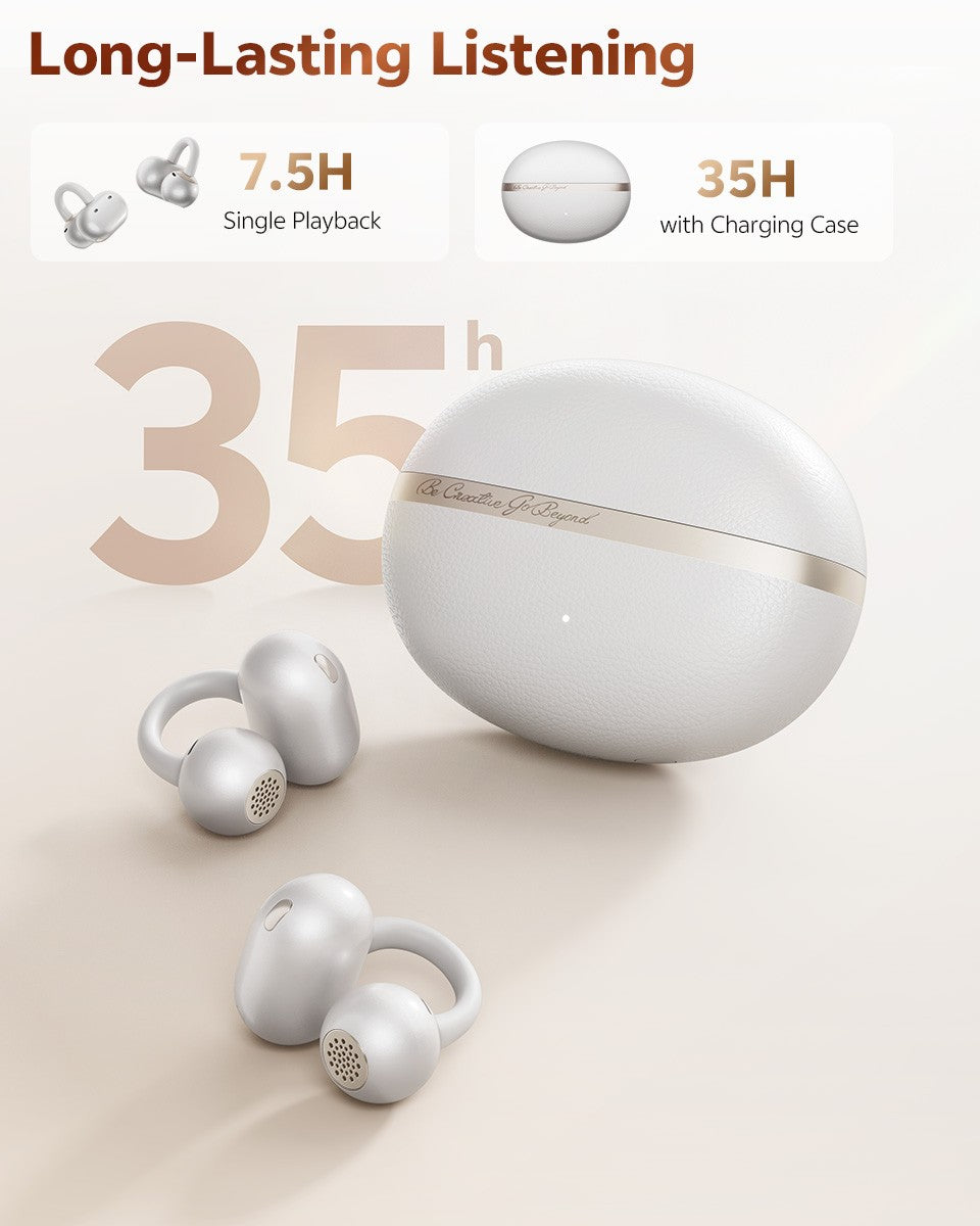 QCY Crossky C50 Open Ear Wireless Earbuds Bluetooth 6.0 Comfort Clip On Sports Earphone 4 Mic AI Clear Call Bass Boost Headphone