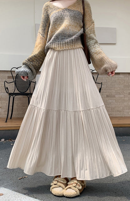 Pleated half skirt for women in autumn and winter 2025 new high waist slimming casual versatile A-line umbrella long skirt