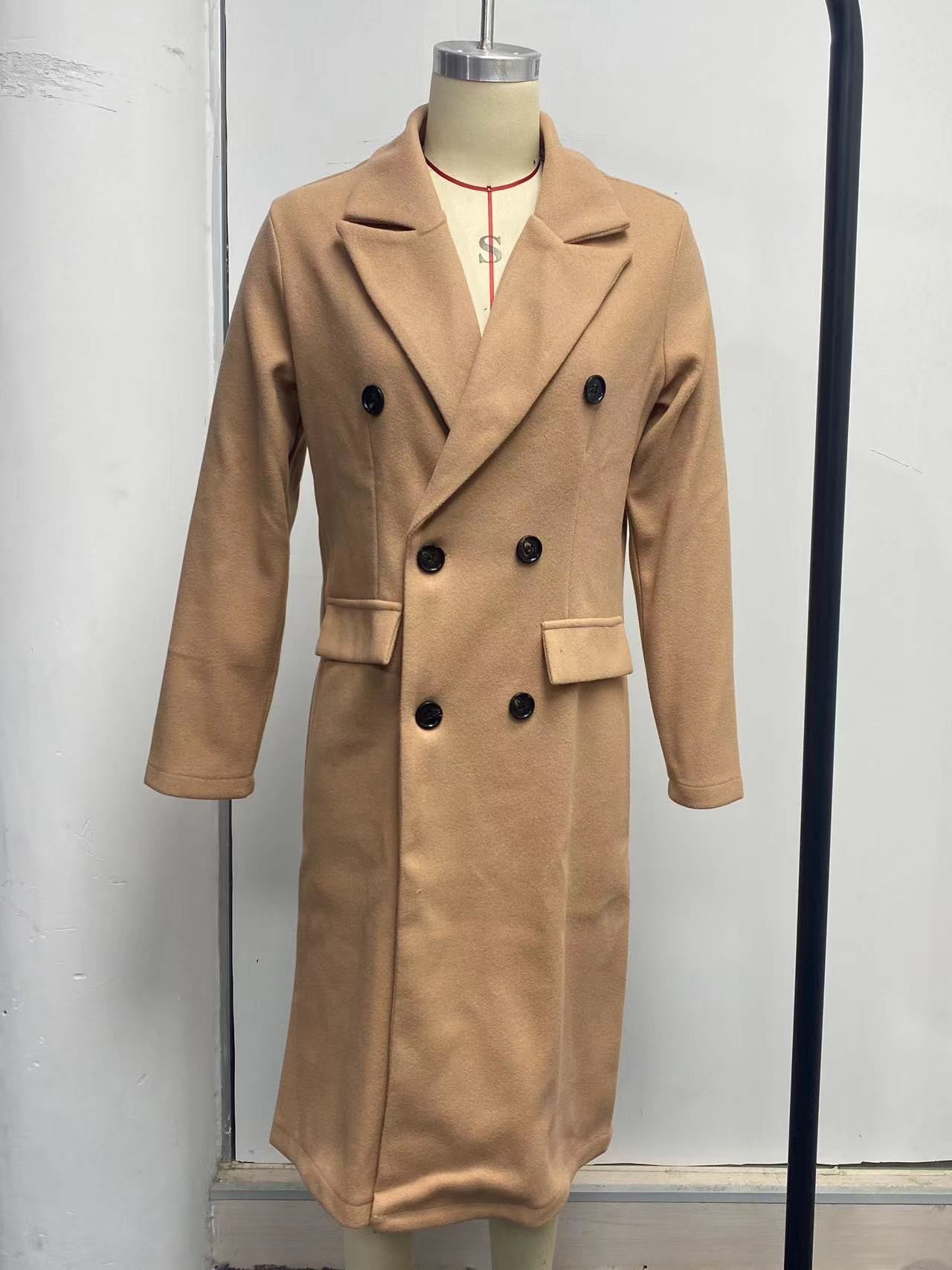 Autumn and Winter Women's Clothing Long-sleeved Lapel Solid Color Double-breasted Slim-fit Coat