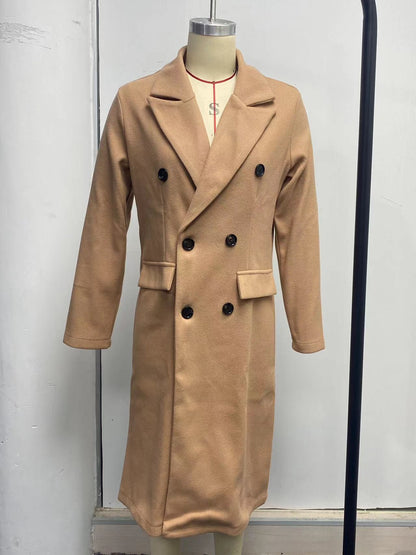 Autumn and Winter Women's Clothing Long-sleeved Lapel Solid Color Double-breasted Slim-fit Coat