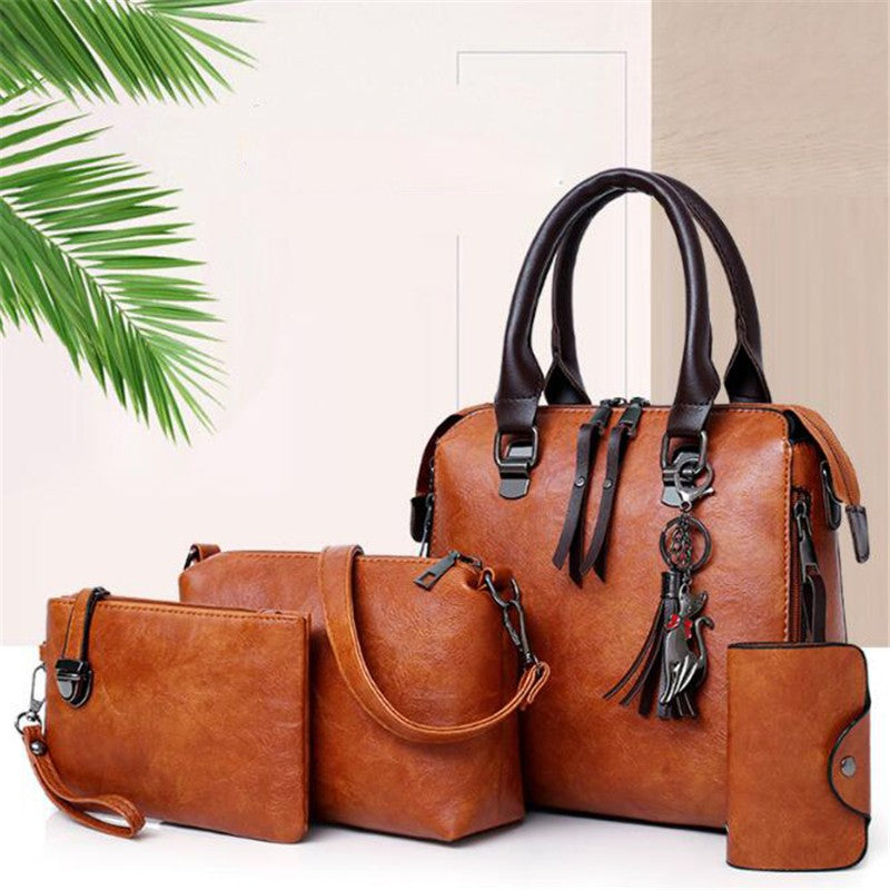 Women Composite Tassel Bag Luxury Leather Purse Handbags Famous Brands Designer Top-Handle Female Shoulder Bag 4pcs/set