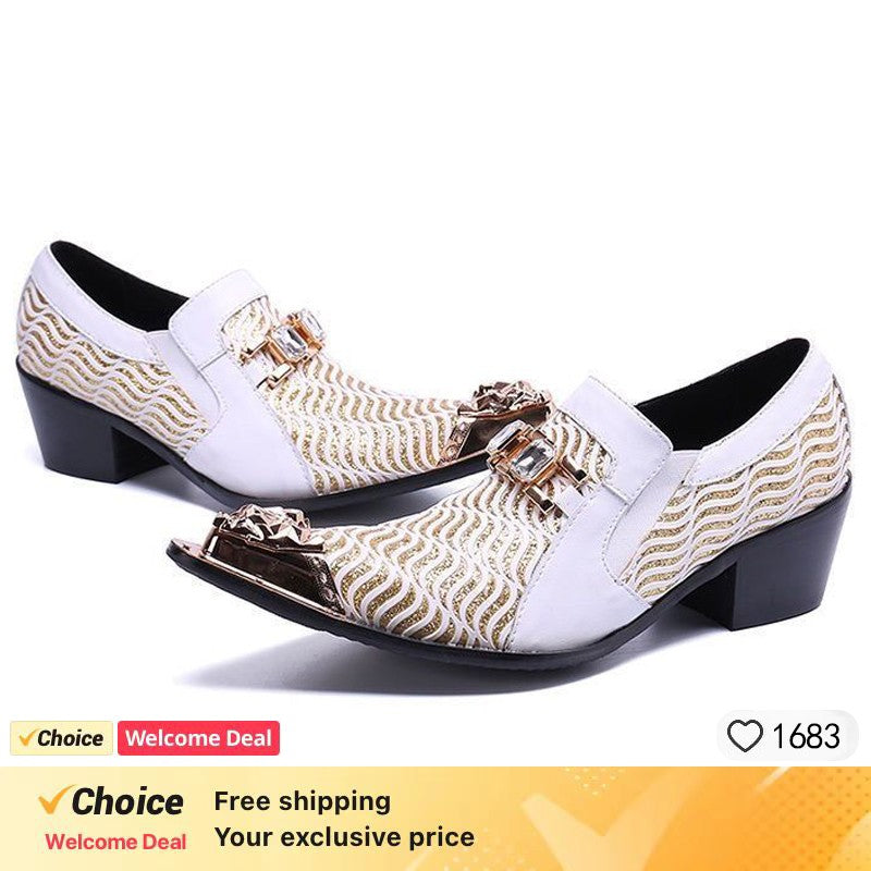 2024 Western Fashion Pointed Metal Toe Dress Shoes Blue Grey Party Wedding Leather Shoes for Men