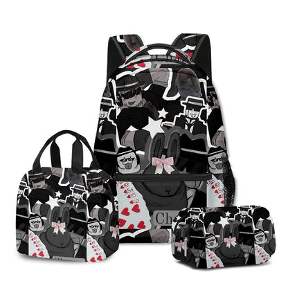 Desenho Animado Popular Engraçado Gubby Pelúcia Impressão 3D 3 Peças/Conjunto Bolsas Escolares para Estudantes Mochila para Laptop Lancheira Portátil Estojo de Lápis