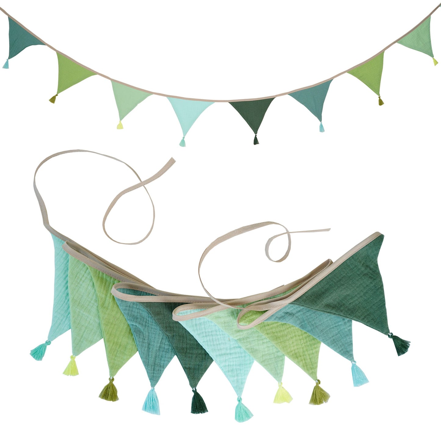 2.6M/8.5FT Nursery Fabric Bunting 10 Triangle Pennant Flags With Tassels Party Decor Banner Home Baby Shower Carnival Garland