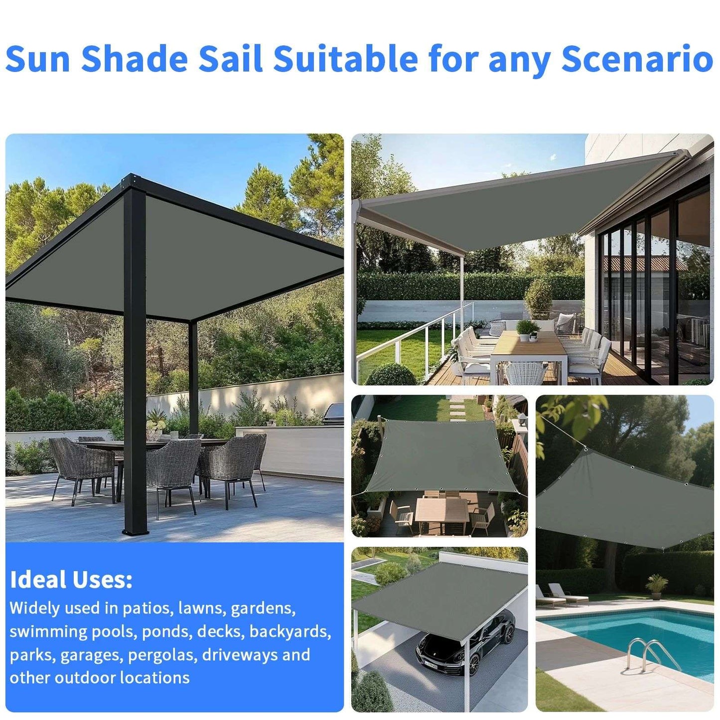 Waterproof Straight Edge Sun Shade Sail with Grommets Garden Sunscreen Pergola Shade Cover Canopy For Outdoor Garden Patio Tent
