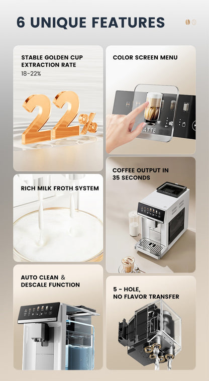 Máquina de Café Expresso Automática Mcilpoog M3 – Espumador e Reservatório de Leite Integrados, 7 Variedades de Café, Tela Sensível ao Toque
