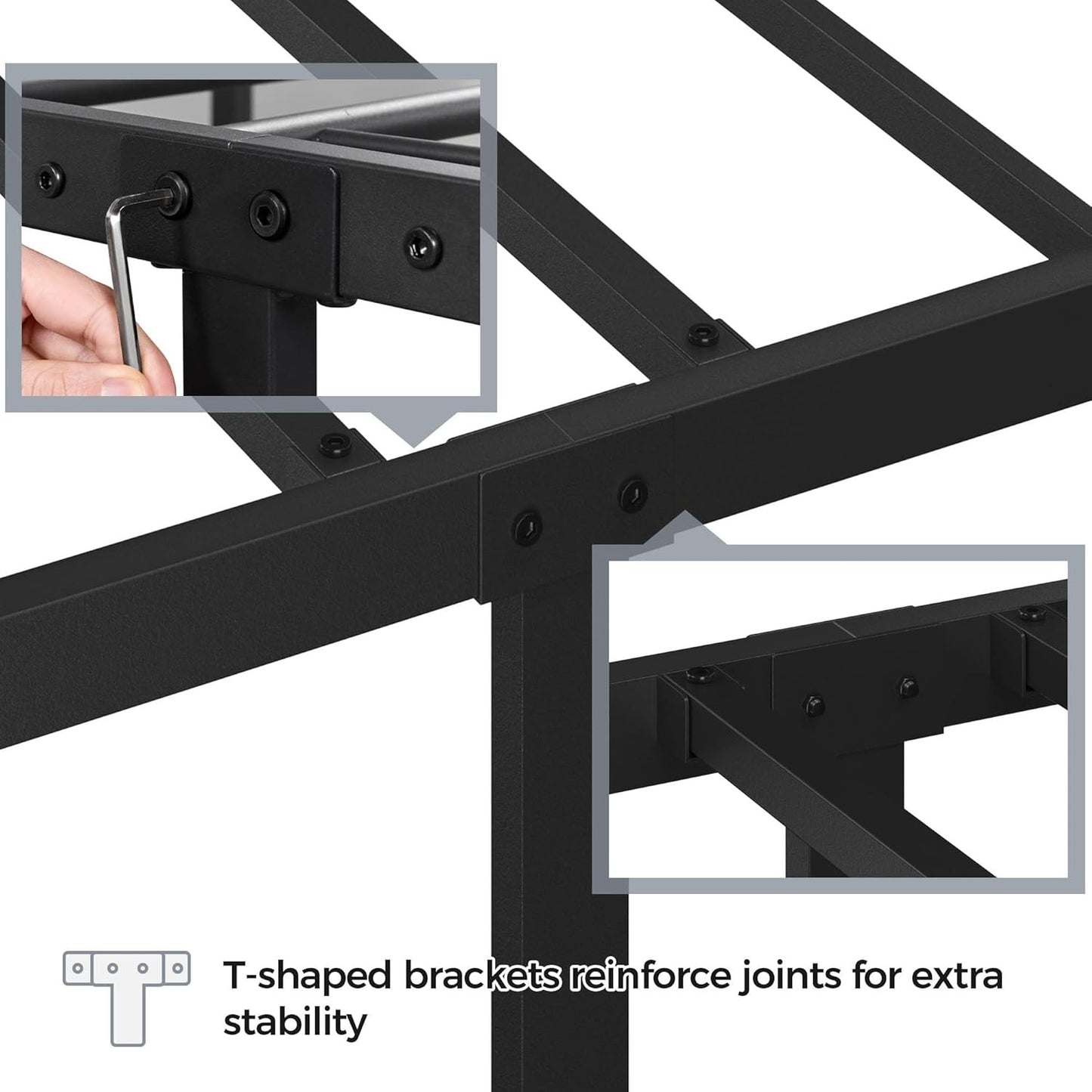 Queen Bed Frames Metal Platform Bed with Vintage Style Headboard/Mattress Foundation/No Box Spring Needed/Under Bed Stor