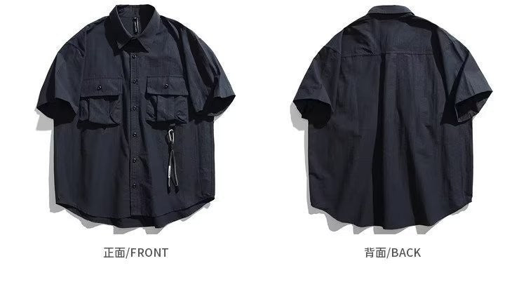 Men's Japanese Style Cargo Shirts Vintage Laple Short Sleeve Shirts 2025 Spring Summer Loose Casual Shirt Jacket Male Streetwear