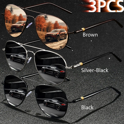 3 PCS Fashion Vintage Square Metal Frame Sunglasses Men Women Fishing Driving Luxury Brand Designer Sun Glasses  Eyewear UV400