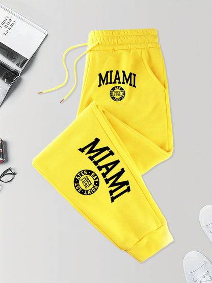 Calça Masculina Estampada Miami Desde 1896 com Cordão Outono Street Britches Cintura Elástica Bolso Esportivo Calças de Moletom Modernas