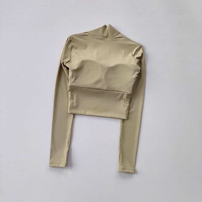 Women's Elegant Long Sleeve Yoga Shawl Sports Top with Chest Cushion Short Elegant Yoga Top Small Camback Pura Speed Dry Autumn