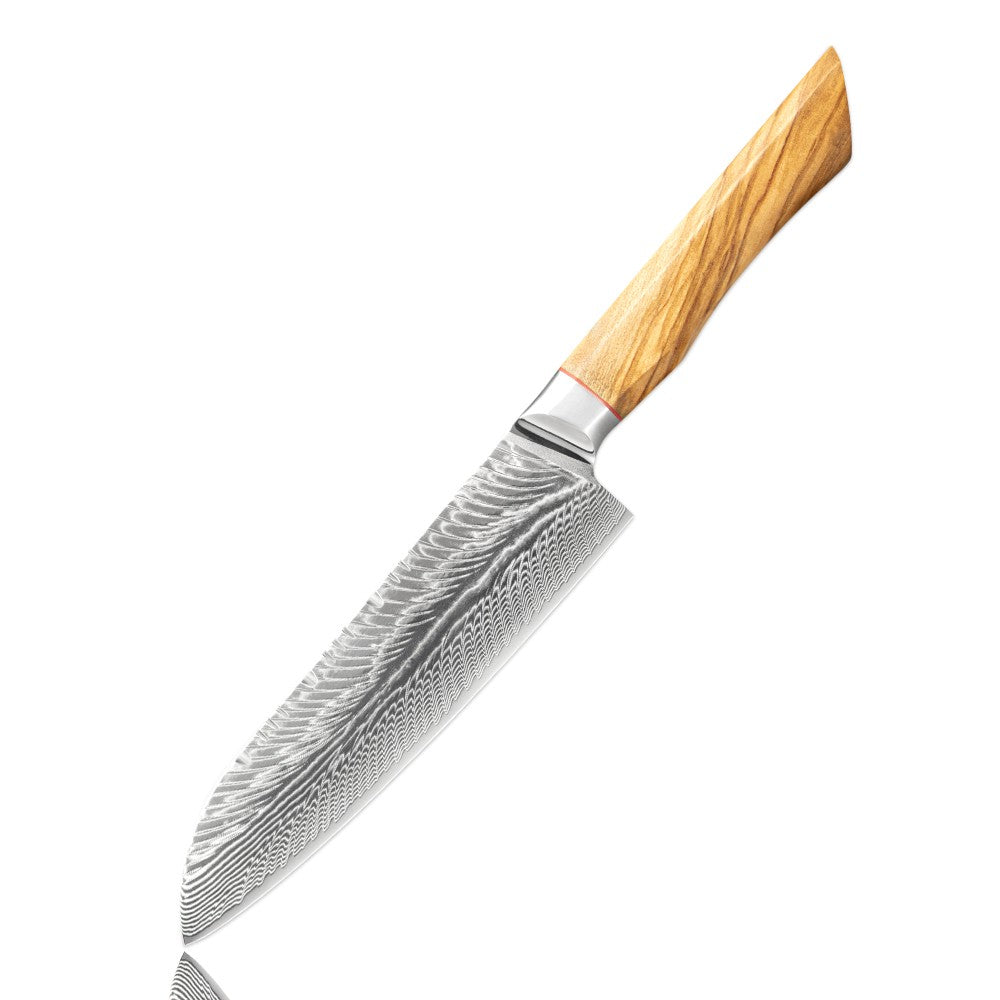 Conjunto de facas de cozinha para chef Damasco 67-LAY, faca japonesa Santoku Nakiri, faca utilitária, faca para desossar, faca de cozinha com cabo de madeira de oliveira HD