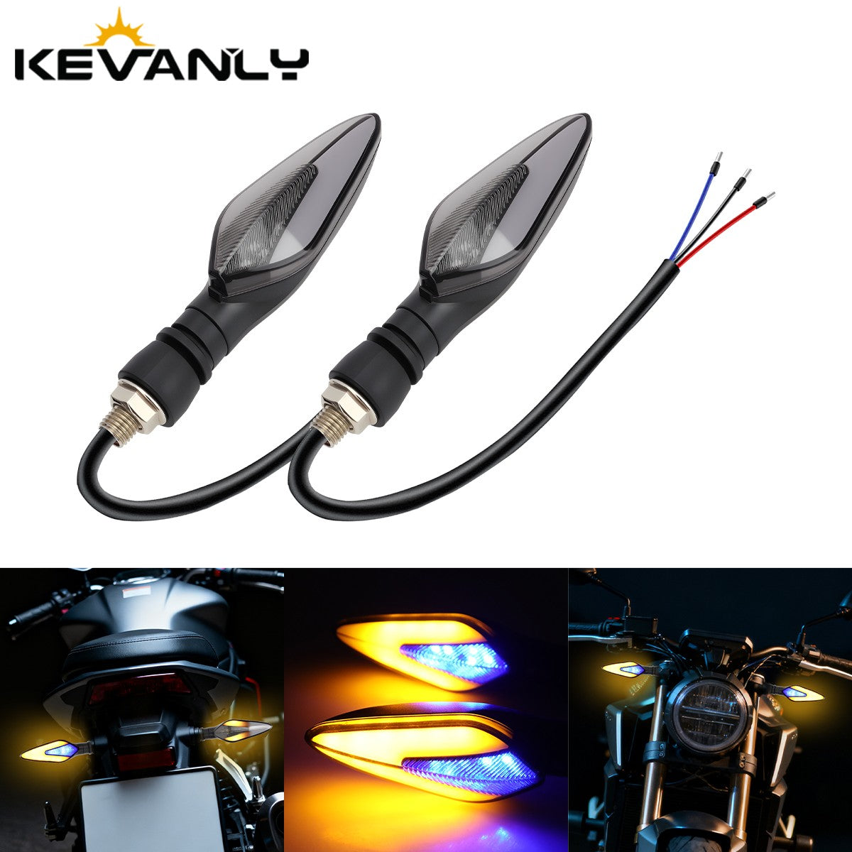 1 par de luzes LED para piscas de motocicleta, branco, amarelo, indicador, fluxo de água, indicador traseiro, pisca-pisca, DRL, luz de circulação diurna