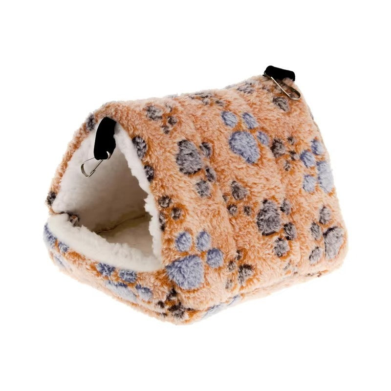 1 PEÇA Casa de Estimação Pequena de Espuma com Estampa de Bolinhas de Fleece Coral Cama Suspensa para Hamster para Pequenos Animais Esquilo Papagaio Ninho de Algodão