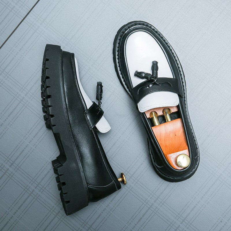 Handmade Fashion Men Tassel Loafers Thick Soled Leather Gentleman Fashion Slip-on Shoes Men’s Business Dating Formal Party Shoes