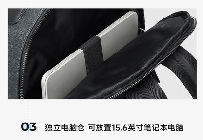 Septwolves Luxury Leather Backpack for Men Monogram Printed Stylish Laptop Backpack 15 Inch Travel Bag Black Business Backpack