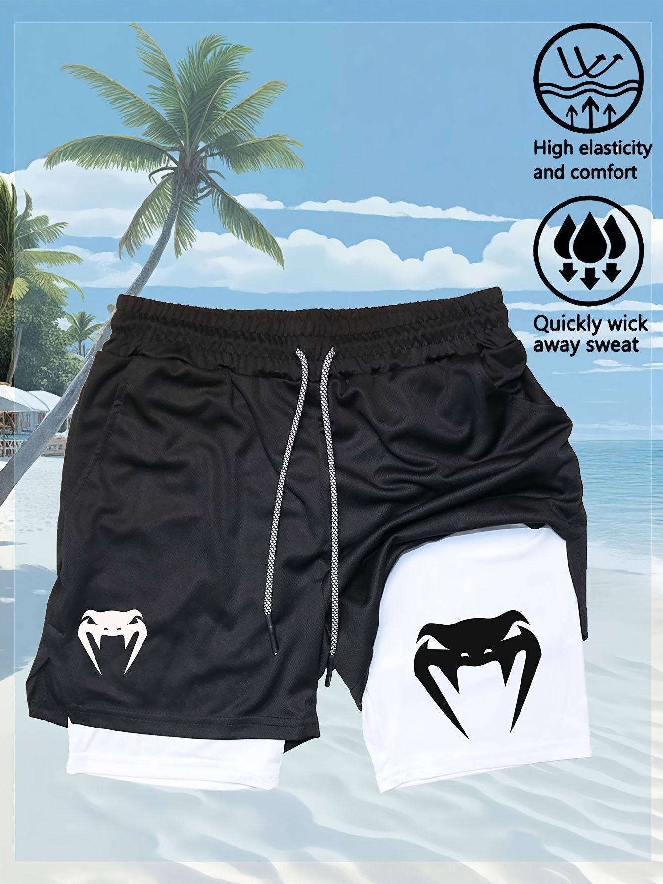 Men's Quick-Dry Training Shorts with Elastic Waistband and Drawstring Breathable Moisture-Wicking Athletic Shorts