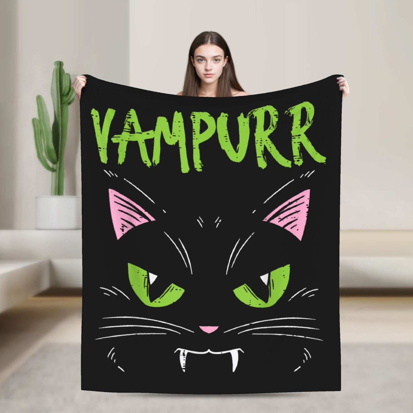 Funny Vampurr Vampire Cat Bites Again Flannel Blankets Halloween Awesome Throw Blanket for Quilt 200x150cm Soft