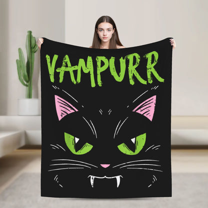 Funny Vampurr Vampire Cat Bites Again Flannel Blankets Halloween Awesome Throw Blanket for Quilt 200x150cm Soft
