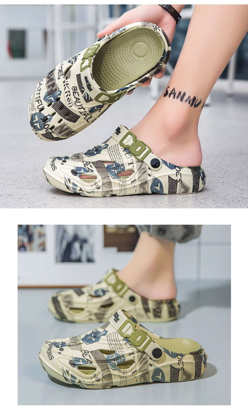 Men's Sports Sandals Eva Light Soft Comfortable Men's Beach Sandals Fashion Platform Buckle Slip-on Graffiti Slippers for Men