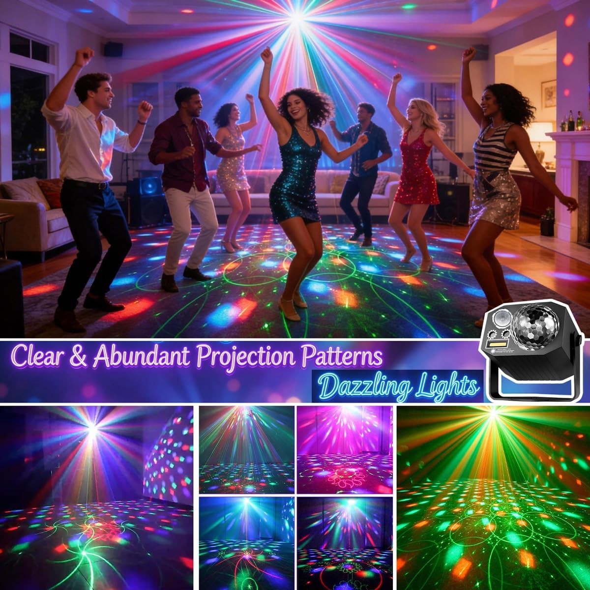 Dj Party Disco Ball Lights with Pattern and Sound Activated LED Stage Strobe Light Christmas Rave/Home Karaoke/Dance/Club Bar