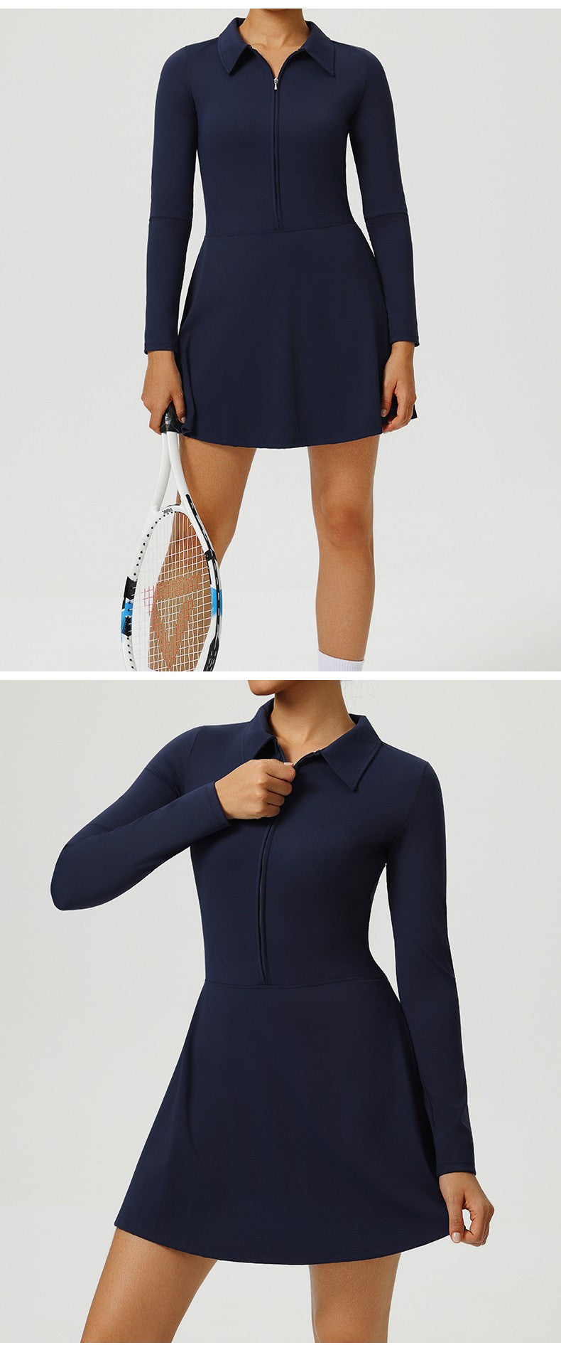 Yoga Long Sleeved Dress Women's Long Sleeved Zipper Skirt Breathable Gym Outdoor Running Yoga Tennis Skirt Quick-Dry Tracksuits.