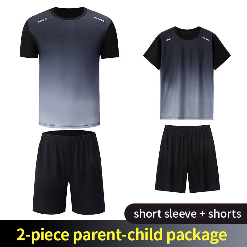 2-Piece Teenagers To Adults Parent-child Quick-drying Short-sleeved Sports Suit Men's Casual Round Neck Shirt Elastic Waist Pant