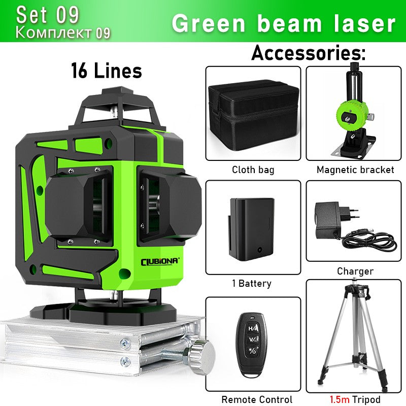 Nível a Laser Clubiona 16/12 Linhas linha verde Autonivelante 360 Horizontal e Vertical Nível a Laser de Feixe Verde Super Potente
