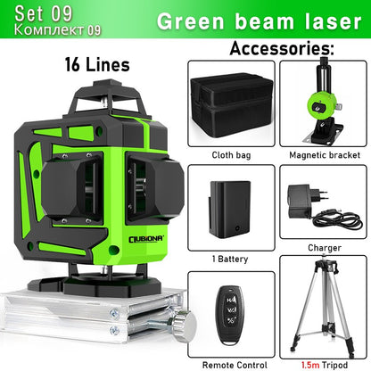 Nível a Laser Clubiona 16/12 Linhas linha verde Autonivelante 360 Horizontal e Vertical Nível a Laser de Feixe Verde Super Potente